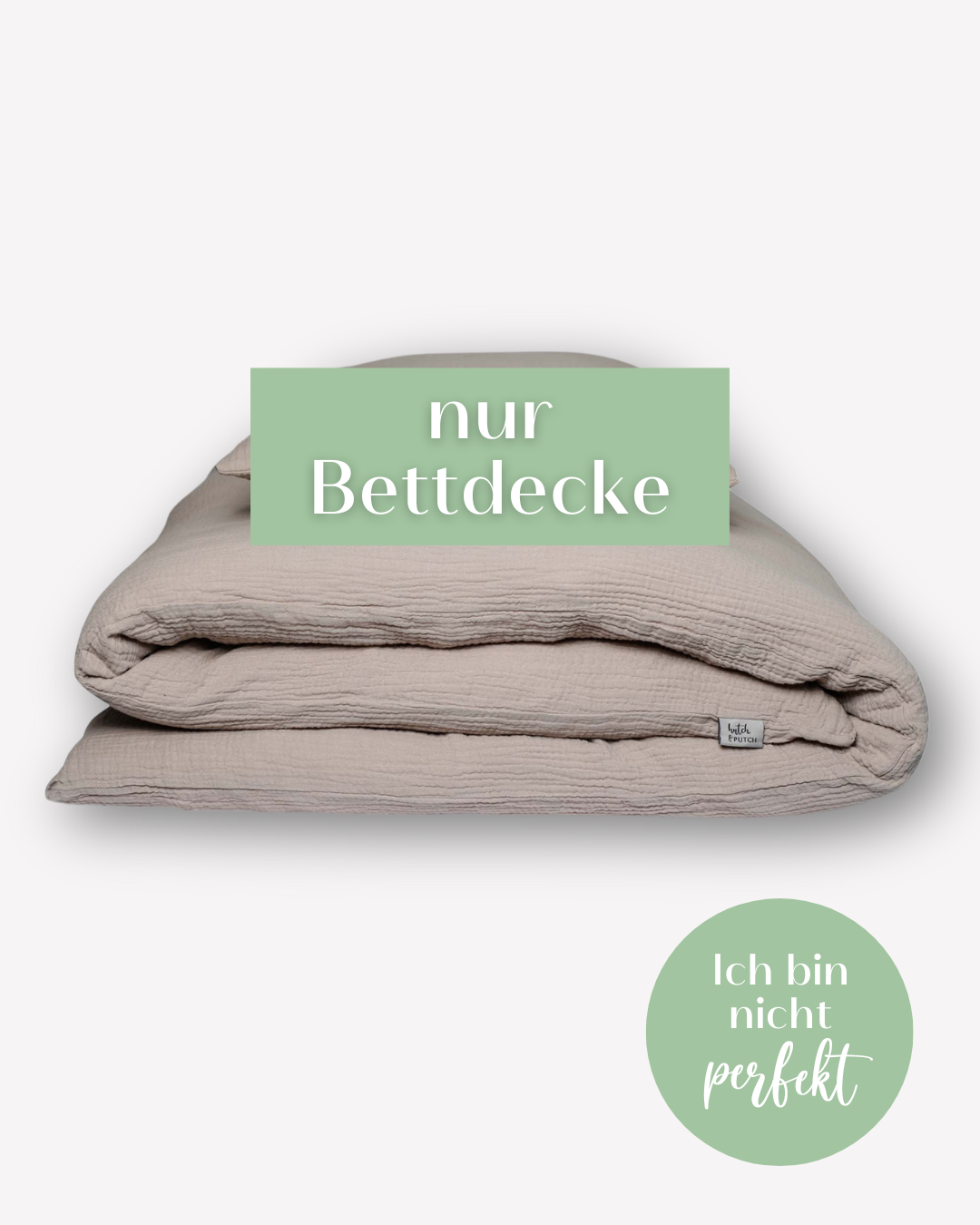 Musselin-Bettdecke • Stein • 200x200 cm • Liebe auf den 2. Blick • ohne Kissen! - hutch&putch GmbH