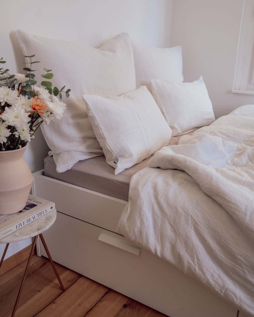 Musselin-Kopfkissen "Eliane" • Off-White - hutch&putch GmbH