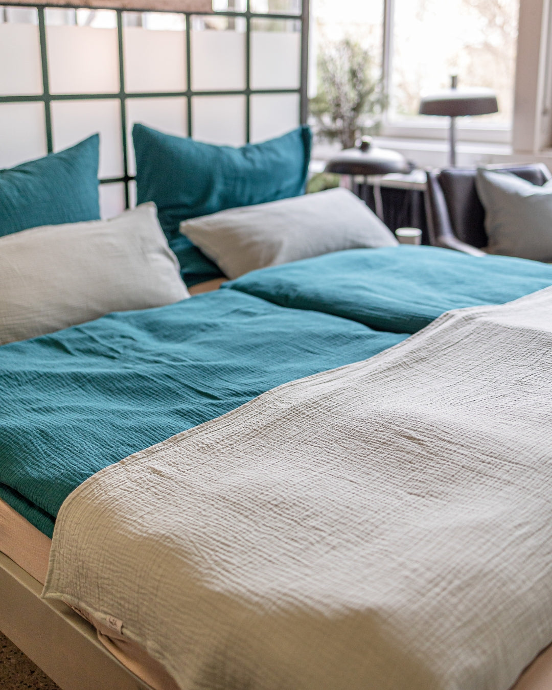 Musselin-Sommerdecke "Josephin" • Aquamarine - hutch&putch GmbH