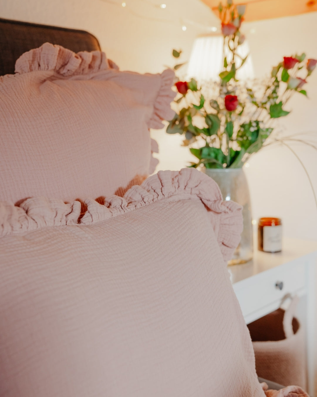 Musselin-Rüschenkopfkissen "Heide" • Blush - hutch&putch GmbH